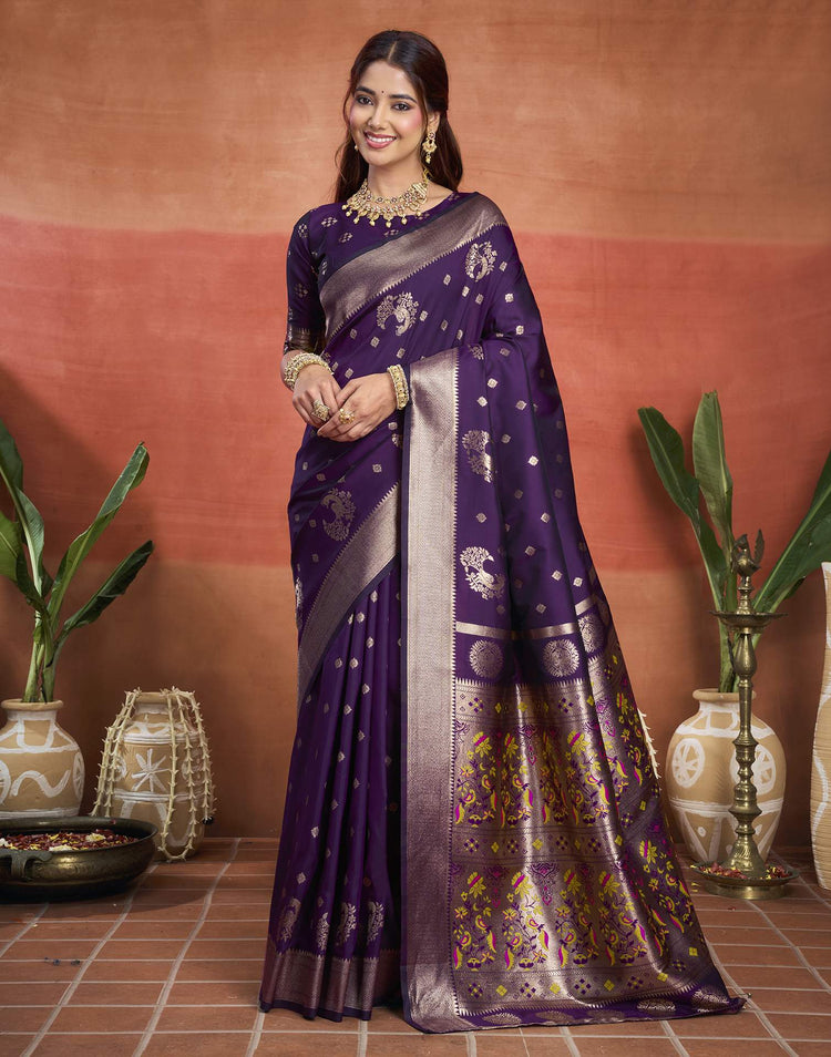 Purple Silk Woven Banarasi Saree