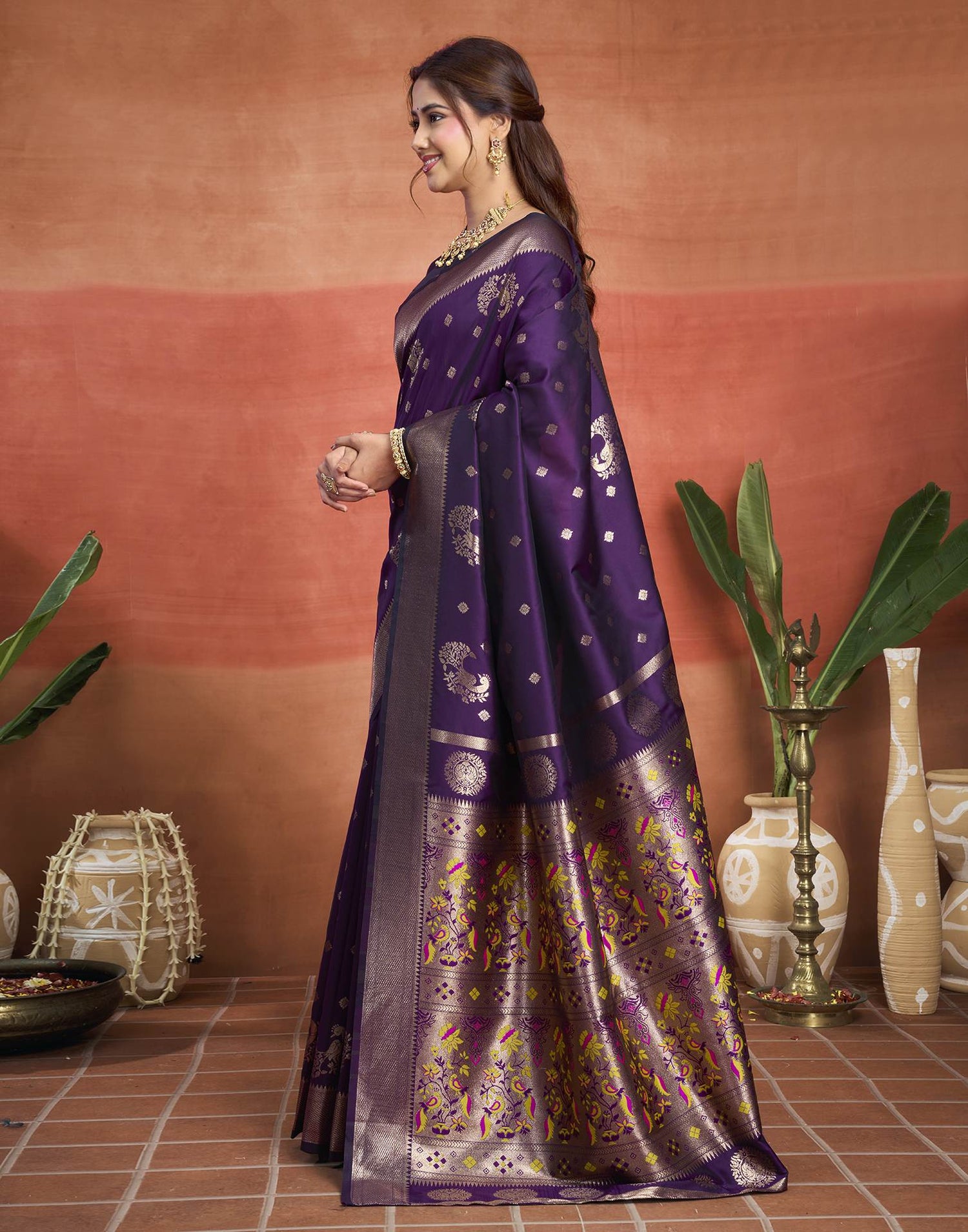 Purple Silk Woven Banarasi Saree