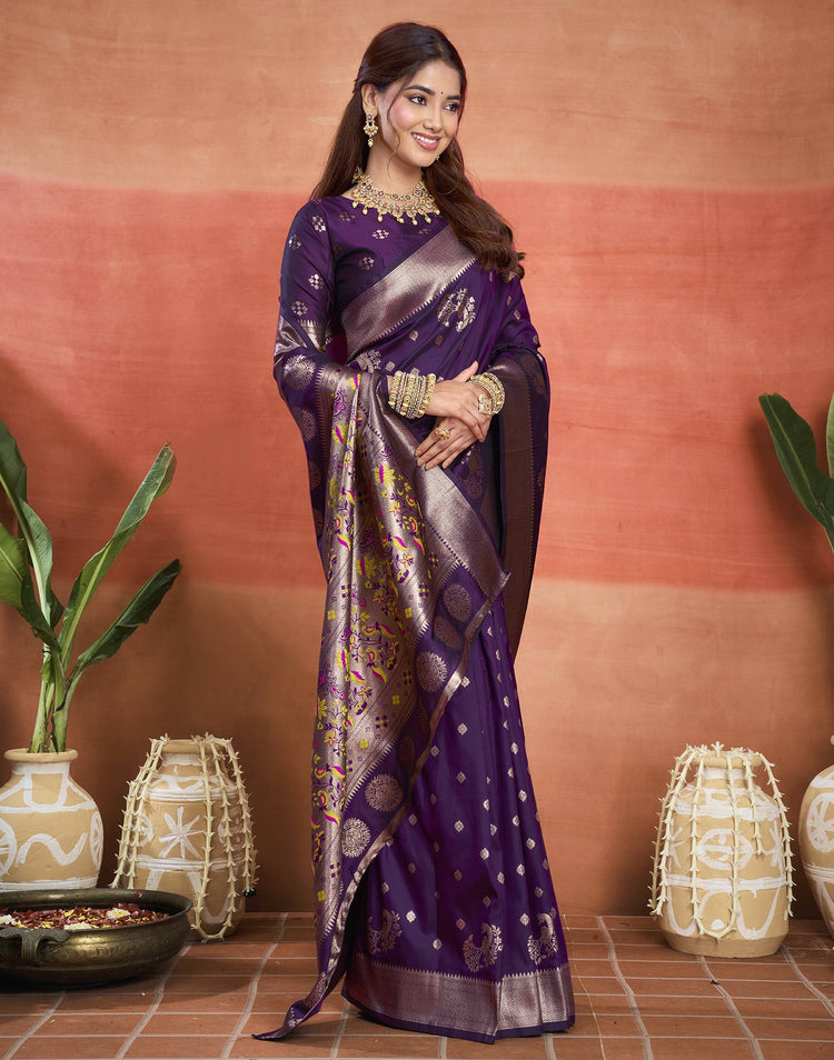 Purple Silk Woven Banarasi Saree