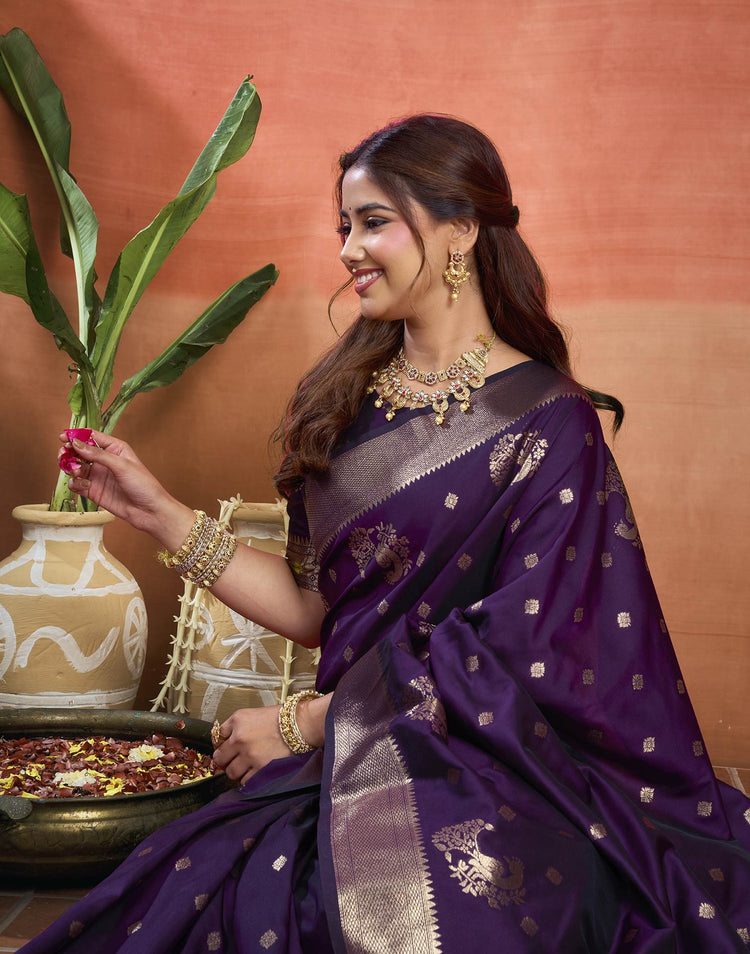 Purple Silk Woven Banarasi Saree