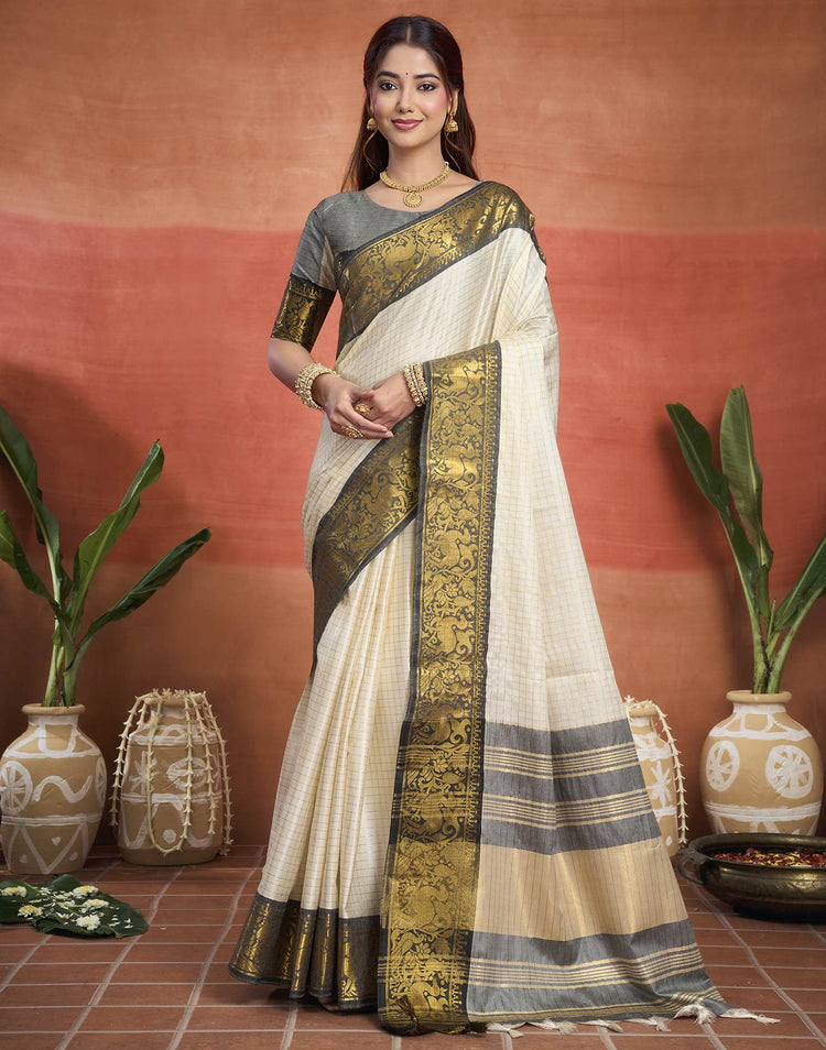 White Silk Woven Kanjivaram Saree