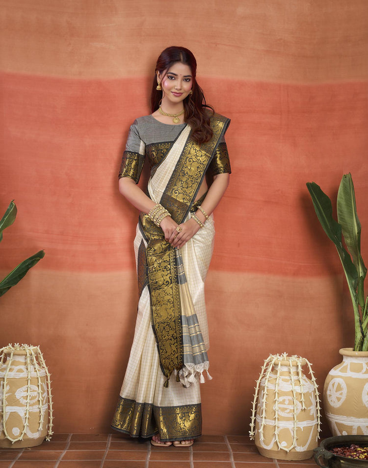White Silk Woven Kanjivaram Saree