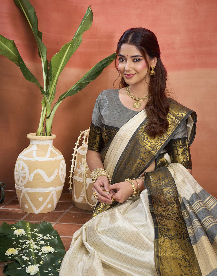 White Silk Woven Kanjivaram Saree