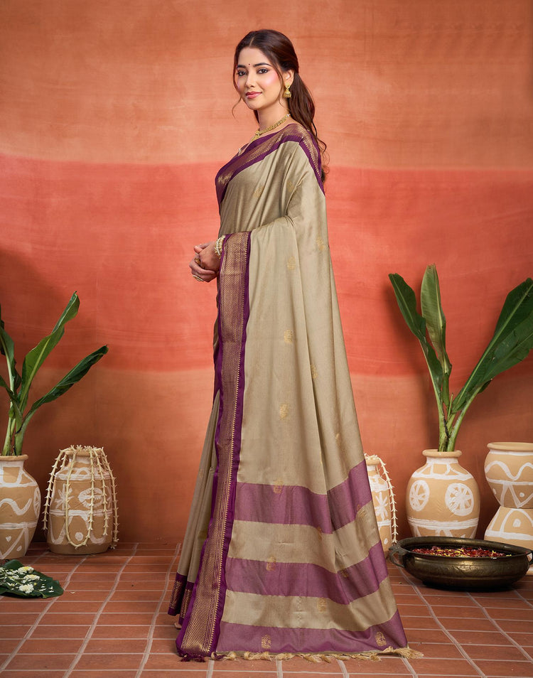 Beige Silk Woven Kanjivaram Saree