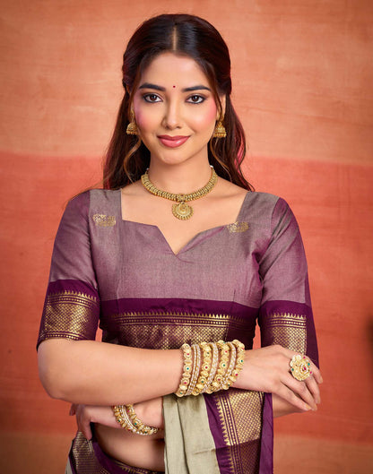 Beige Silk Woven Kanjivaram Saree