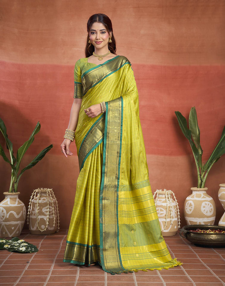 Lime Green Silk Woven Kanjivaram Saree