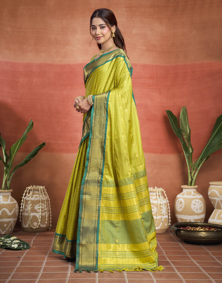 Lime Green Silk Woven Kanjivaram Saree