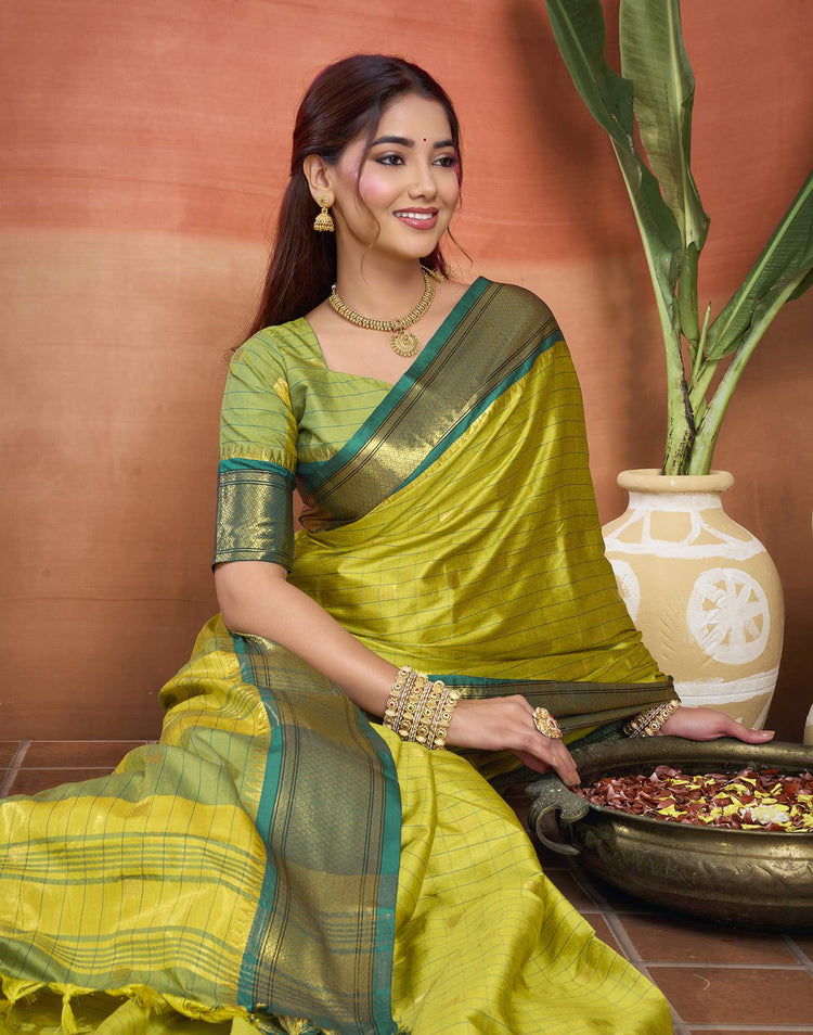 Lime Green Silk Woven Kanjivaram Saree
