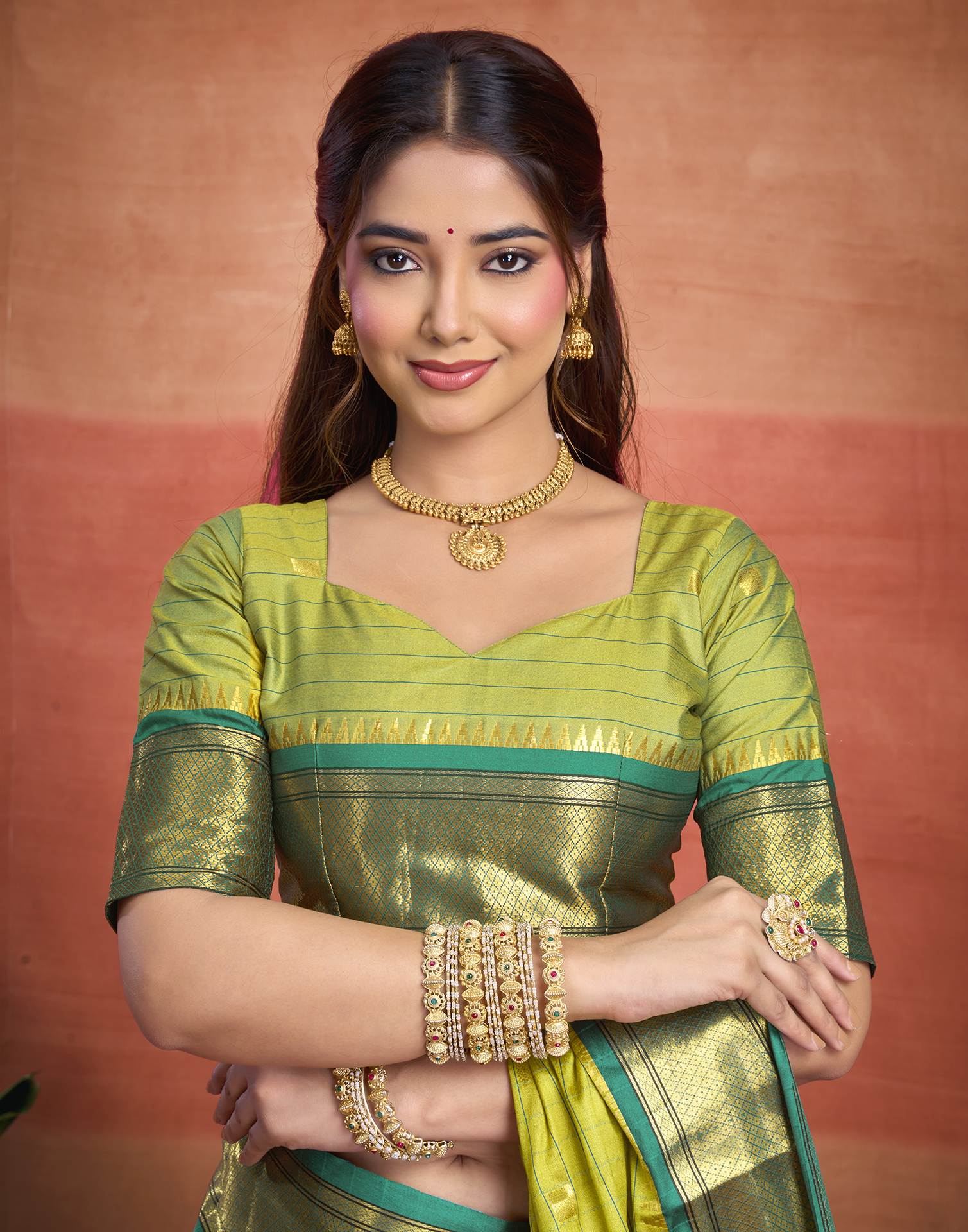 Lime Green Silk Woven Kanjivaram Saree