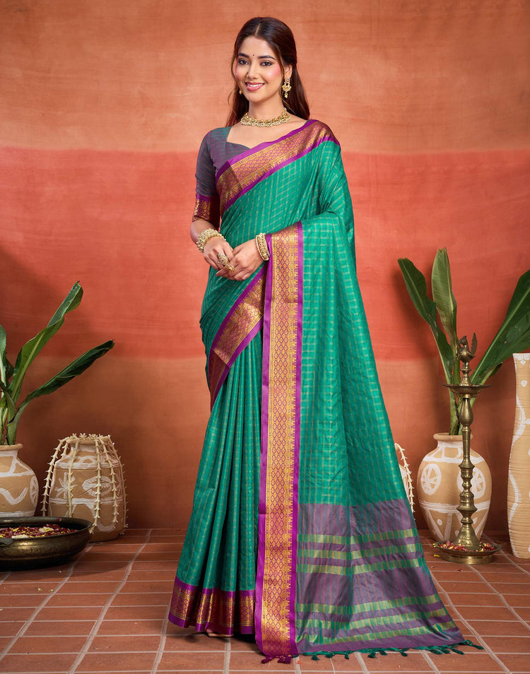 Teal Green Silk Woven Kanjivaram Saree