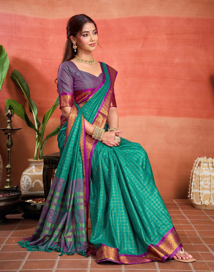 Teal Green Silk Woven Kanjivaram Saree