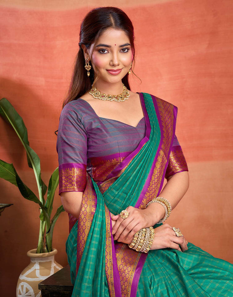 Teal Green Silk Woven Kanjivaram Saree