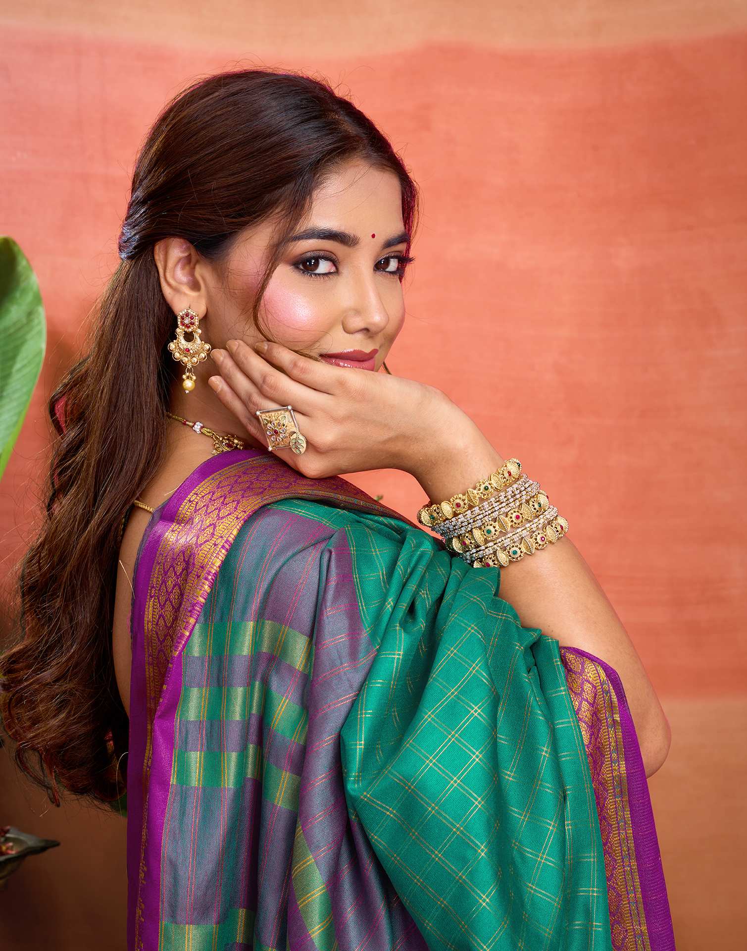 Teal Green Silk Woven Kanjivaram Saree