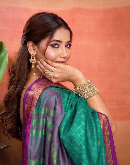 Teal Green Silk Woven Kanjivaram Saree