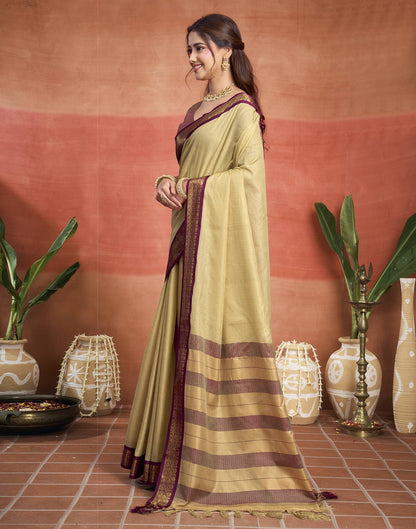 Beige Silk Woven Kanjivaram Saree