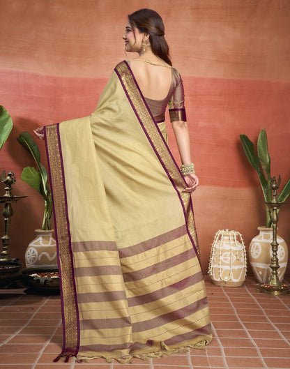 Beige Silk Woven Kanjivaram Saree