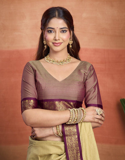 Beige Silk Woven Kanjivaram Saree