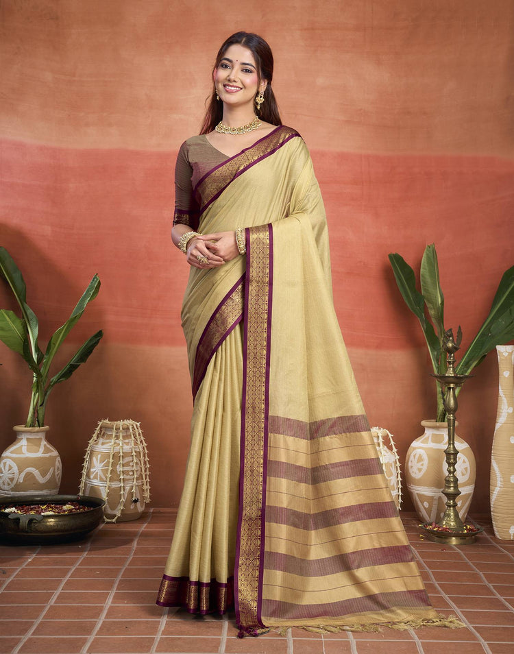 Beige Silk Woven Kanjivaram Saree