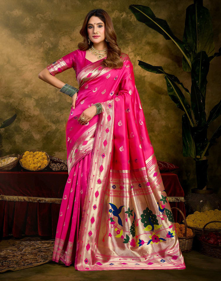 Pink Silk Woven Paithani Saree