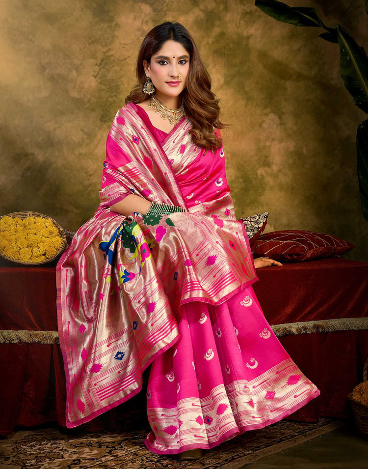 Pink Silk Woven Paithani Saree