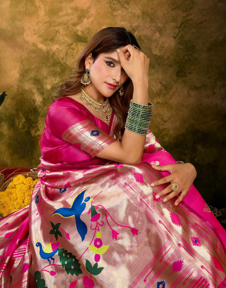 Pink Silk Woven Paithani Saree