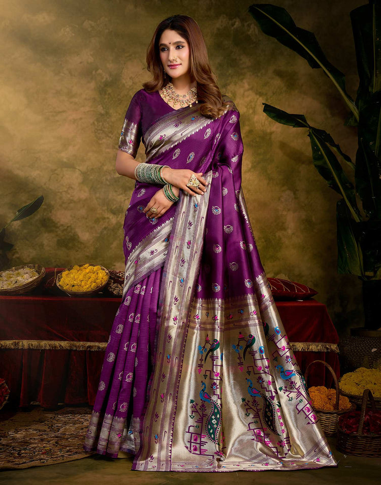Purple Silk Woven Paithani Saree