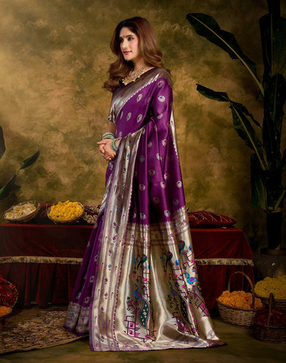 Purple Silk Woven Paithani Saree