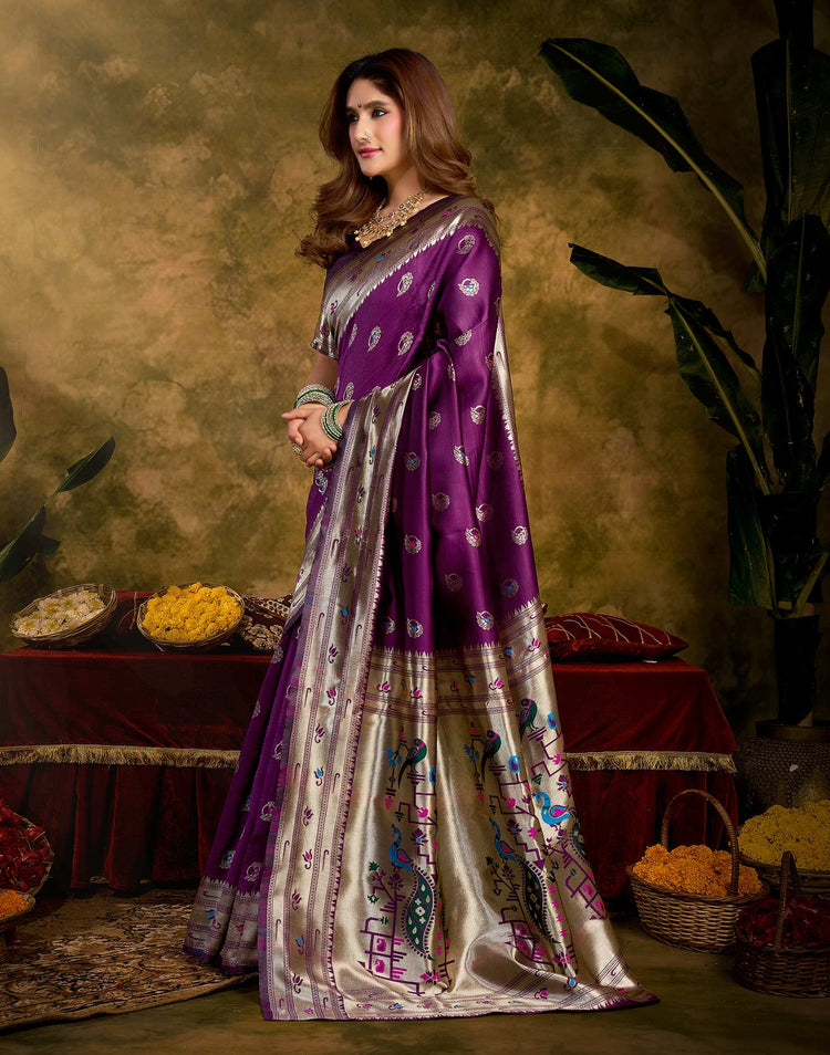 Purple Silk Woven Paithani Saree
