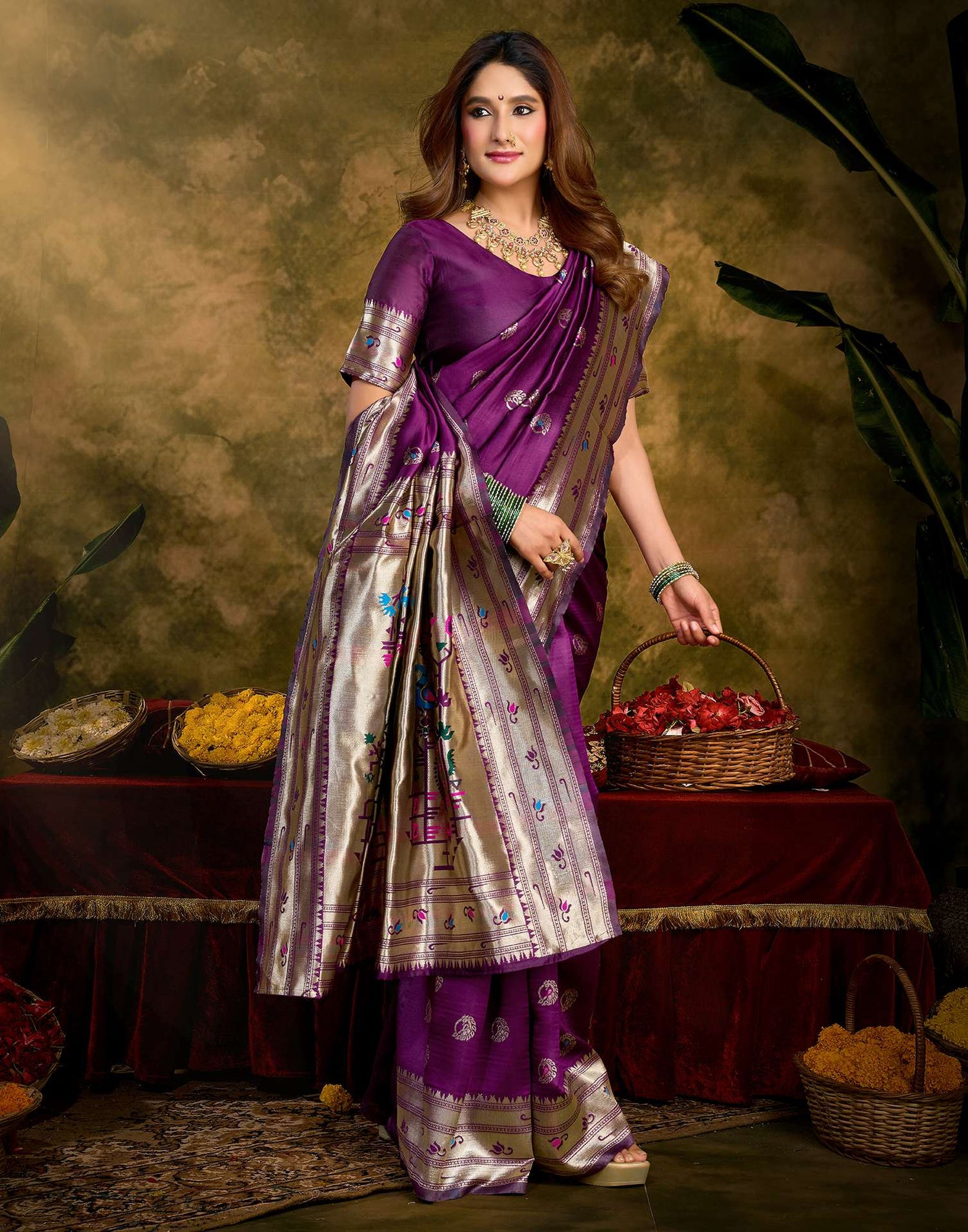 Purple Silk Woven Paithani Saree