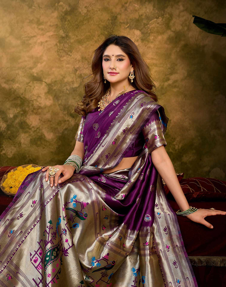 Purple Silk Woven Paithani Saree