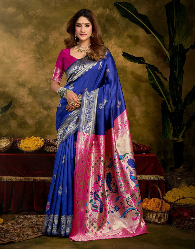 Royal Blue Silk Woven Paithani Saree