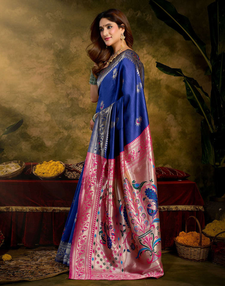 Royal Blue Silk Woven Paithani Saree
