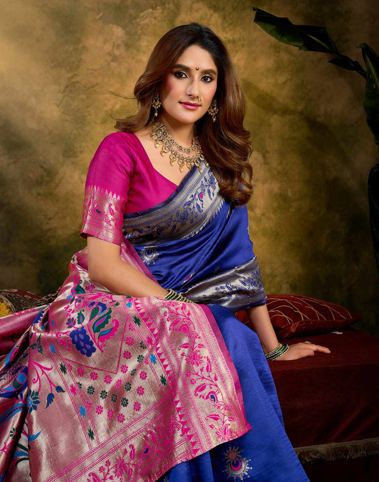 Royal Blue Silk Woven Paithani Saree