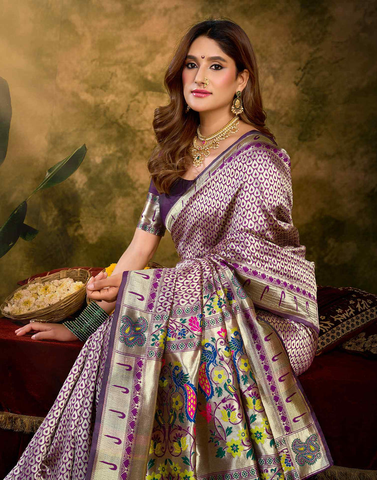 Wine Silk Woven Paithani Saree
