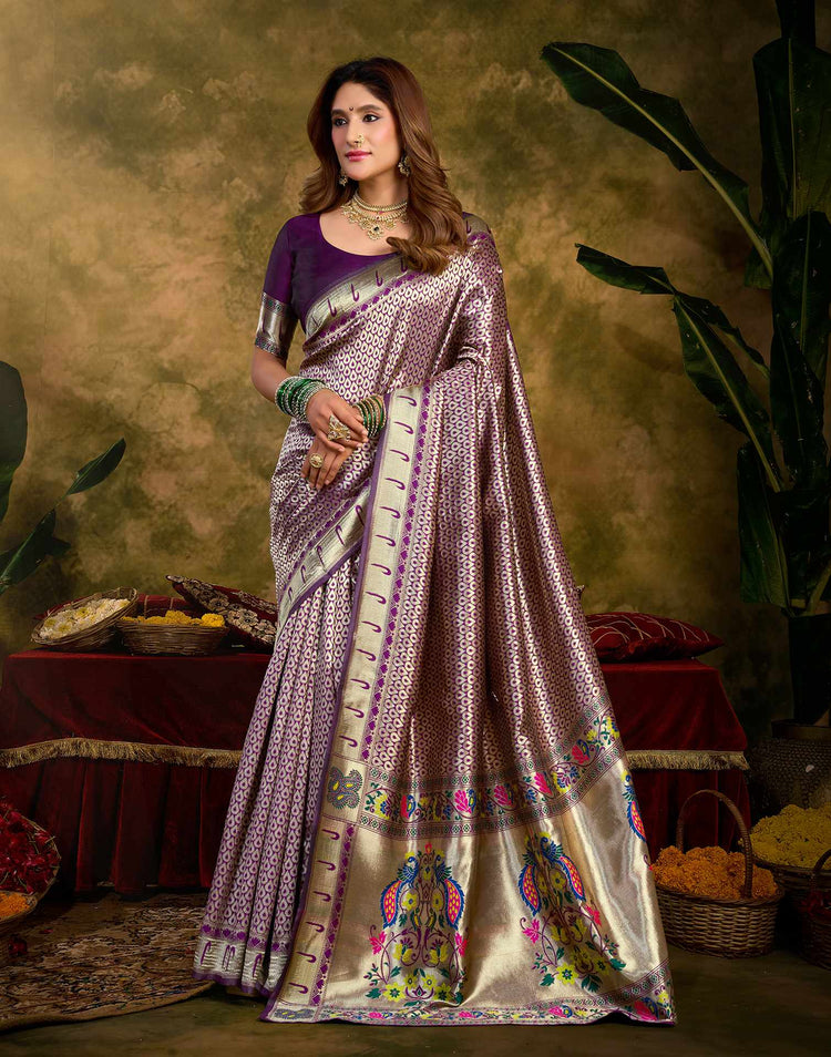 Wine Silk Woven Paithani Saree