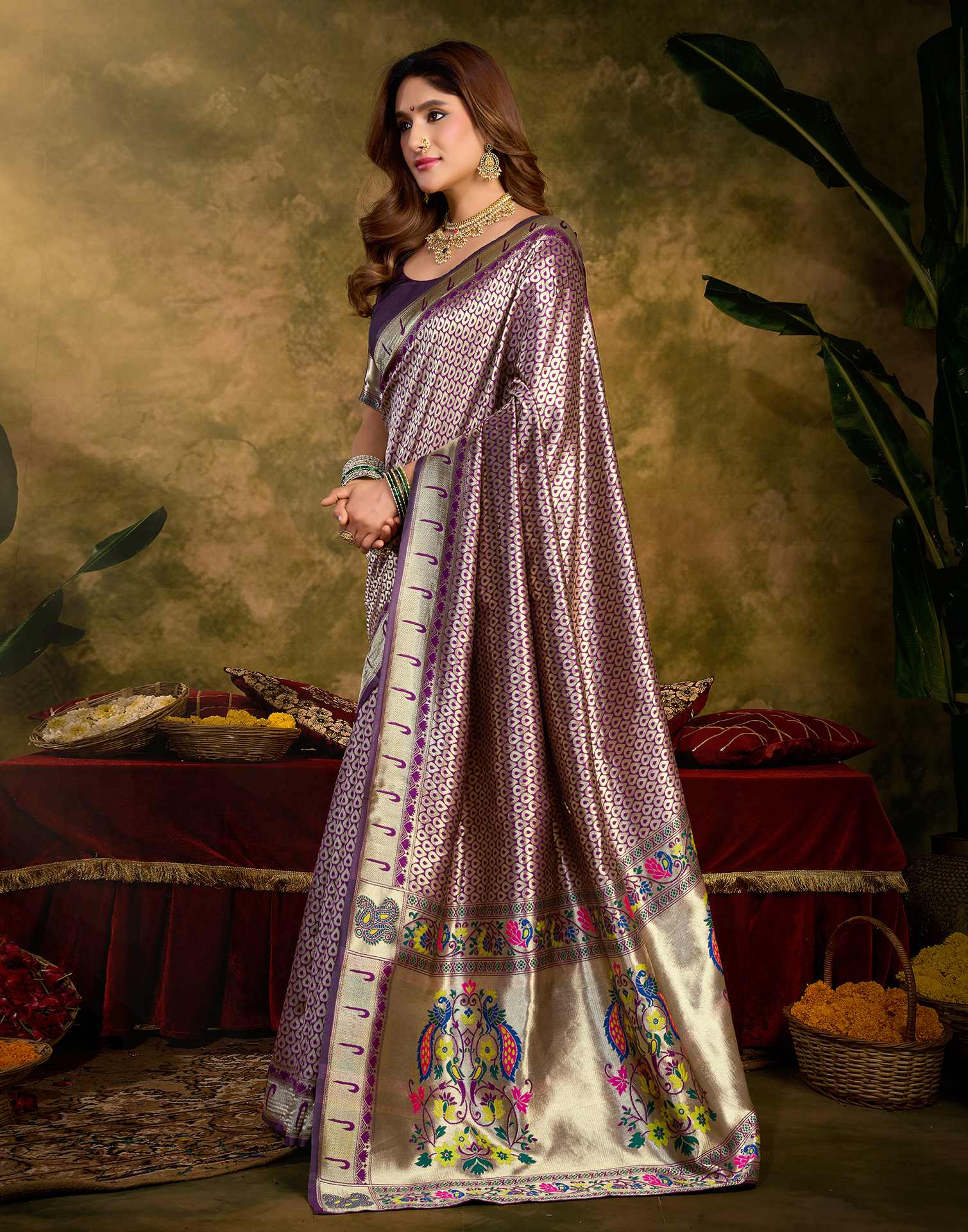 Wine Silk Woven Paithani Saree