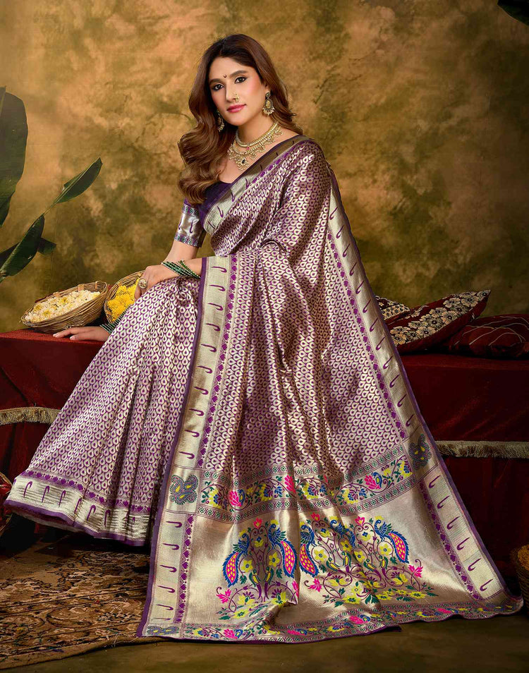 Wine Silk Woven Paithani Saree