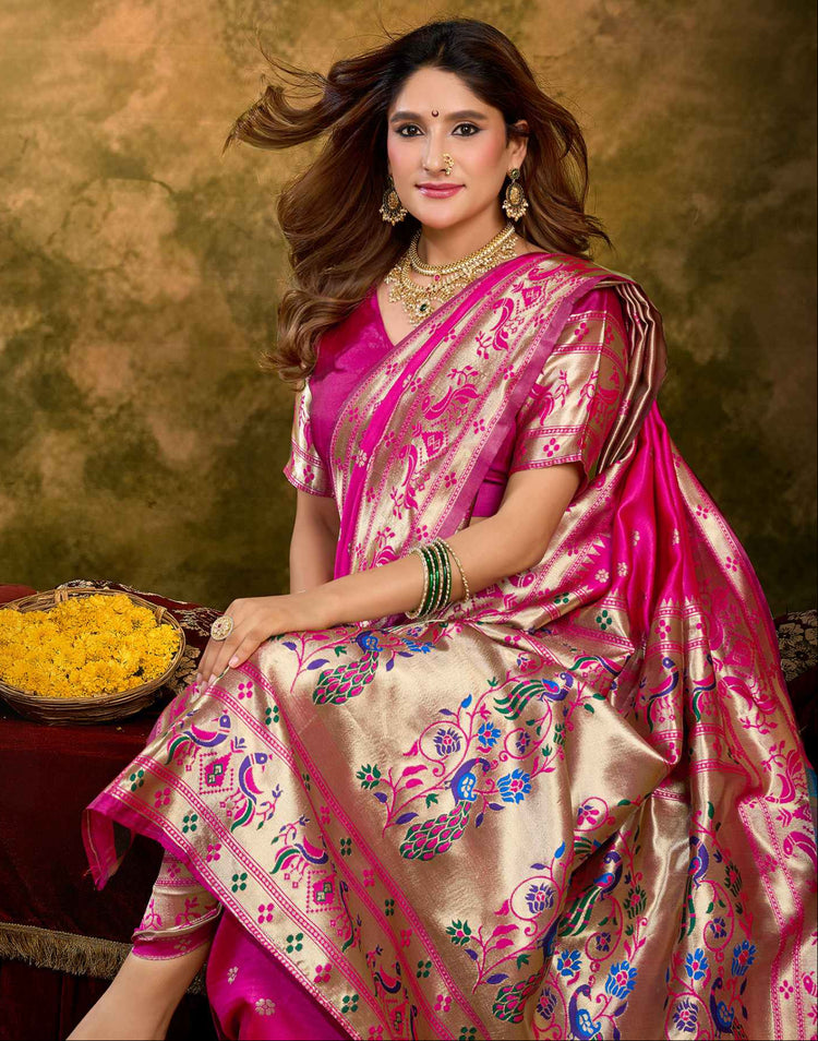 Pink Silk Woven Paithani Saree