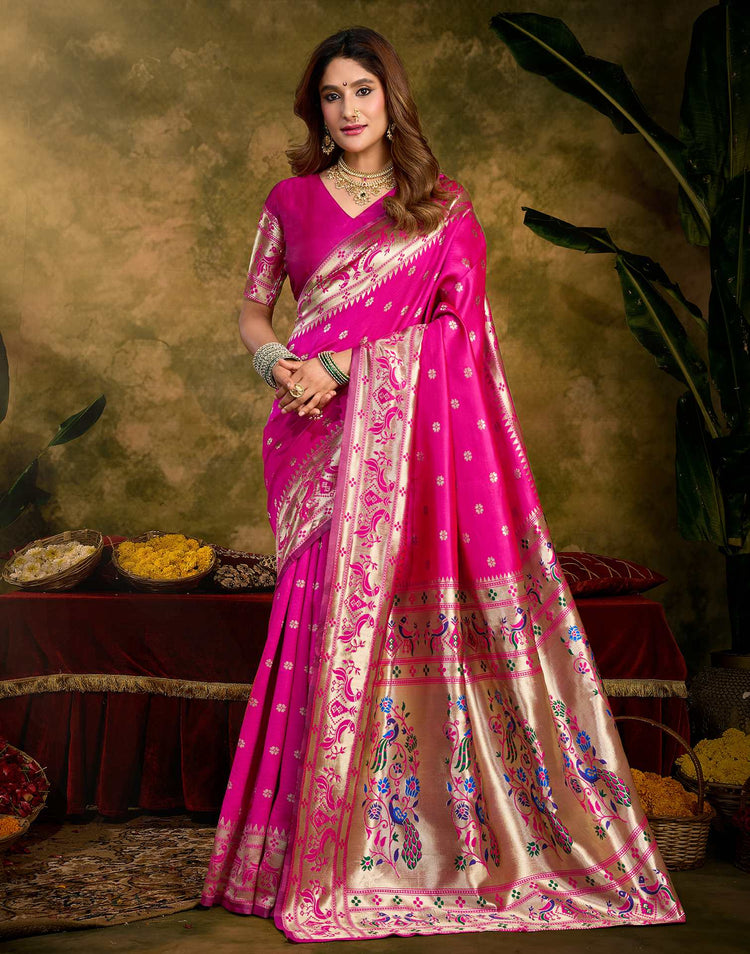 Pink Silk Woven Paithani Saree