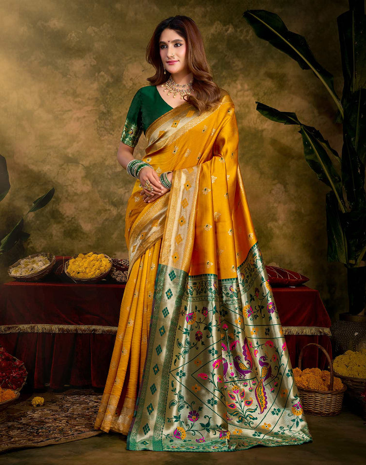 Turmeric Yellow Silk Woven Paithani Saree