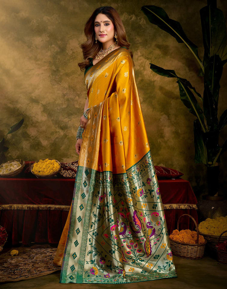 Turmeric Yellow Silk Woven Paithani Saree