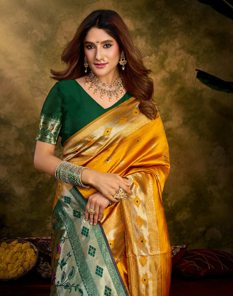 Turmeric Yellow Silk Woven Paithani Saree