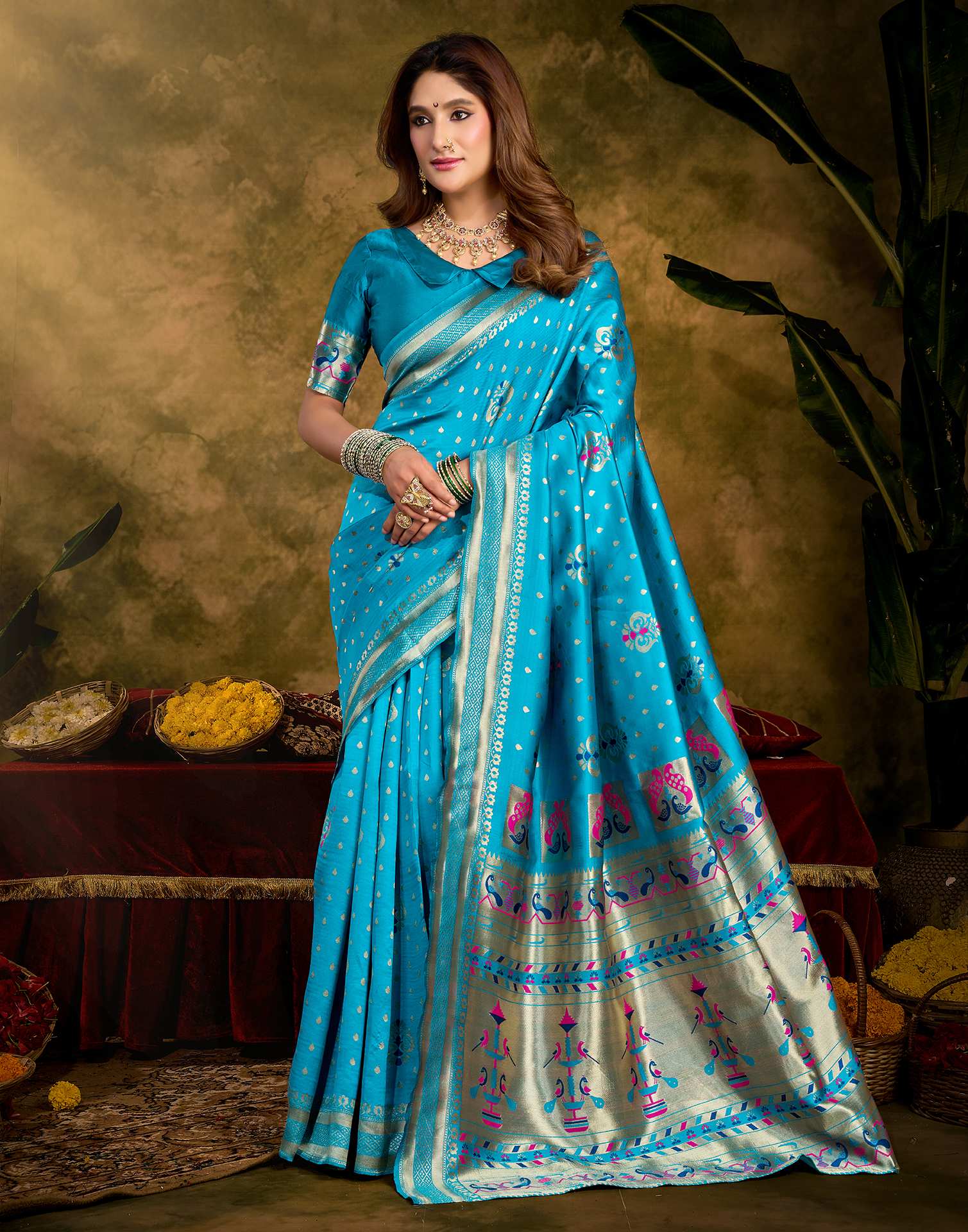 Sky Blue Silk Woven Paithani Saree