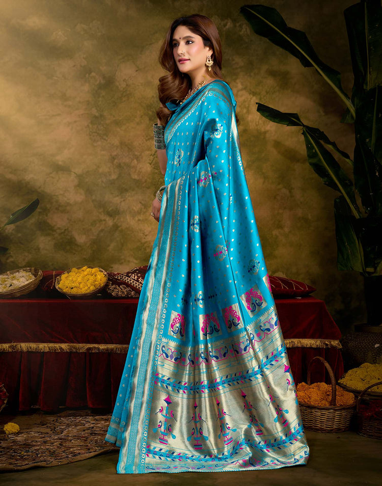 Sky Blue Silk Woven Paithani Saree