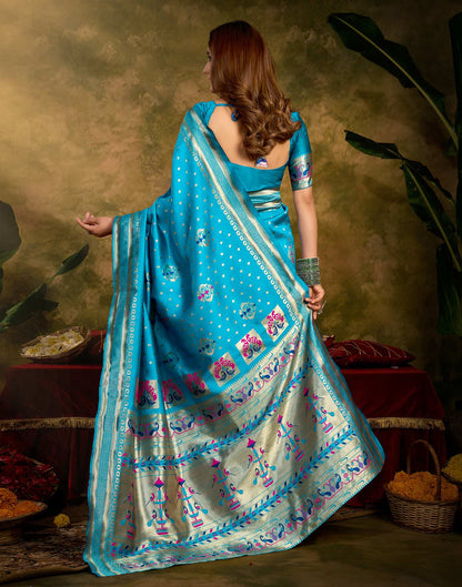 Sky Blue Silk Woven Paithani Saree