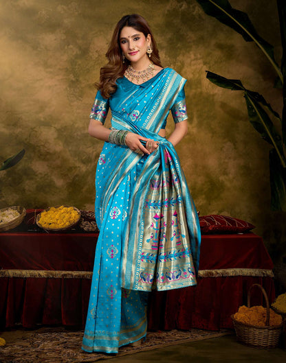 Sky Blue Silk Woven Paithani Saree
