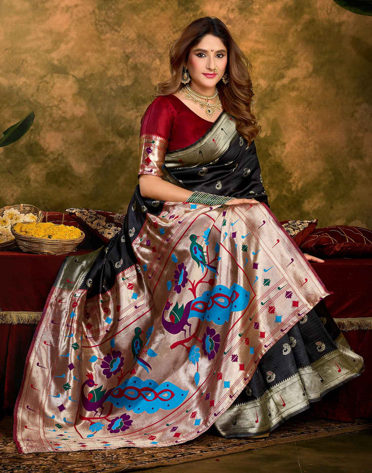 Black Silk Woven Paithani Saree