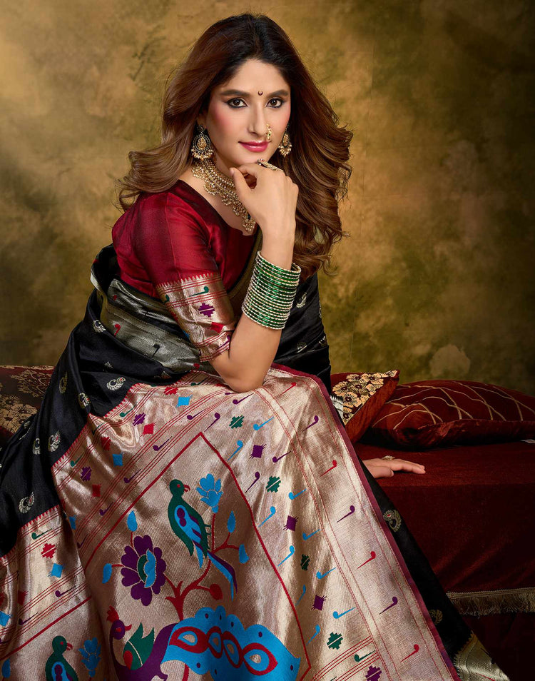 Black Silk Woven Paithani Saree