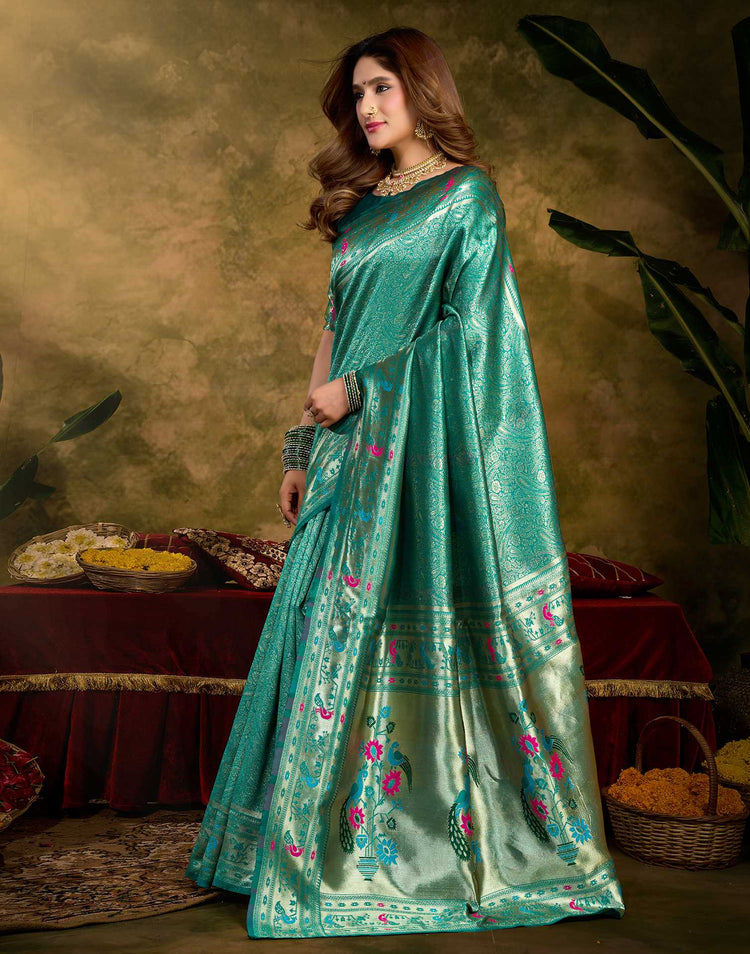 Turquoise Silk Woven Paithani Saree