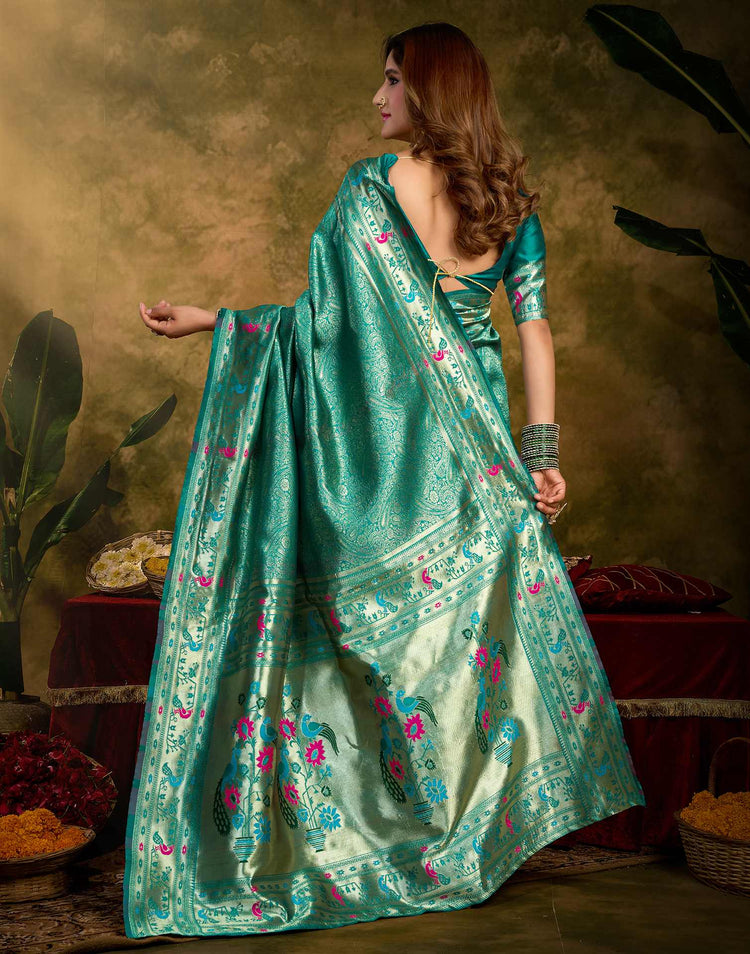 Turquoise Silk Woven Paithani Saree